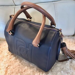 blue navy leather hand bag for professional daily use